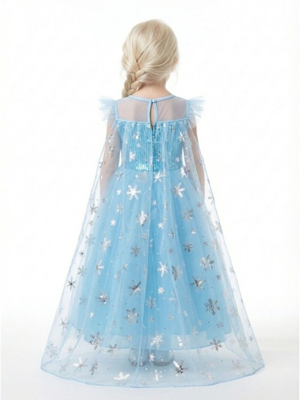 Girls Elsa Inspired Blue Princess Dress with Cape - Picture 3 of 3